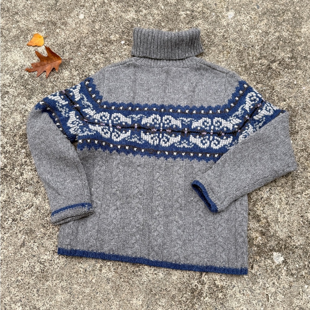 90’s Retro chunky %100 wool sweater Fair Isle Turtleneck Sweater size M